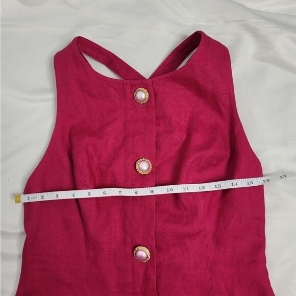 VINTAGE 90s dress linen magenta‎ pink criss-cross back S - Picture 9 of 12